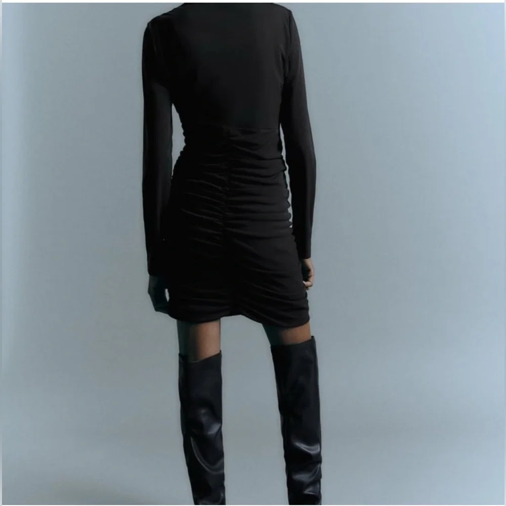 NWT ZARA BALCK DRAPED MINI DRESS/ZARA MINI LONG SLEEVE PARTY DRESS Size L